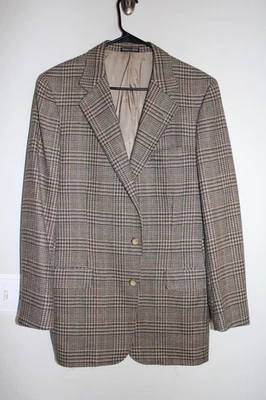 VINTAGE TAN & GREEN PLAID 100% WOOL TWEED SPORT COAT sz 40L suit jacket 40 LONG - Image 1 of 4
