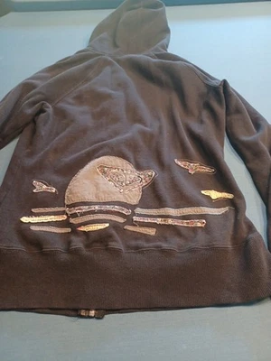 Moletom com capuz ROXY preto manga longa zíper completo infantil GG ou feminino tamanho pequeno  - Imagem 1 de 4