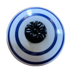 Set of 6 Decorative Cabinet Knobs White With Blue Stripes (Vintage) (New) - Picture 1 of 5