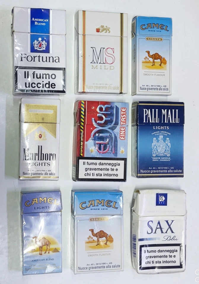 Lotto 9 Pacchetti di sigarette vuoti  Marlboro, Camel, Ms - Immagine 1 di 1