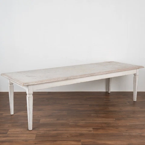 Antique Long White Painted Dining Table Library Console, Sweden circa 1920-40 Cover