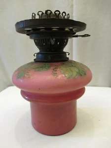 Antique Oil Lamp Pink Tank Painted Graps Leaf Burner Hinks Duplex Collectible - Picture 1 of 9