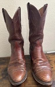 Lucchese Classics Handmade Lizard/Reptile? Skin Cowboy Boots Brown-Men's 9.5 D - Picture 1 of 5