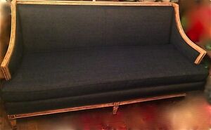 Mid Century Sofa Couch NEW Denim Upholstery w Wool Patchwork Back Loveseat 