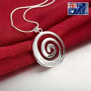 Stunning New 925 Sterling Silver Filled Spiral Pendant Necklace With Zircon - Picture 1 of 9