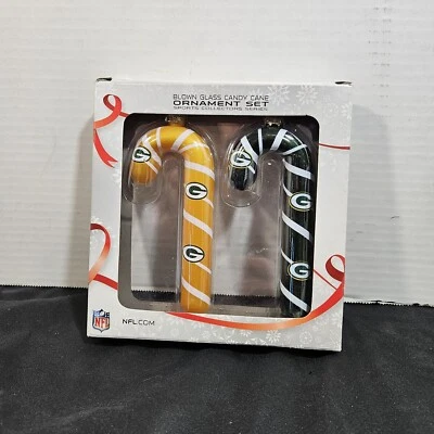 Green Bay Packers Bastón de Caramelo Vidrio Colgante Adornos de Navidad NFL Nuevo Foto 1 de 4