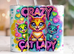 Neon Crazy Cat Lady 20 oz Stainless Steel Tumbler Handmade - Picture 1 of 1
