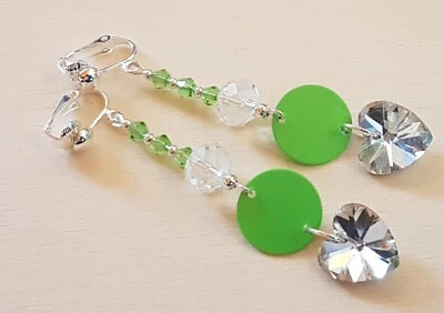 OHRCLIPS CLIPS VERSILBERT KRISTALL HERZEN PERLEN EMAILLE - Bild 1 von 2