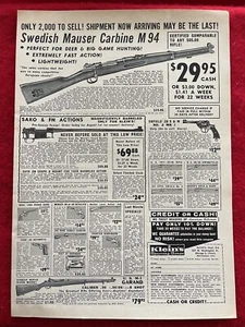 Vintage 1960 Print Ad Klein’s Sporting Goods Swedish Mauser M-94 Carbine - Picture 1 of 7