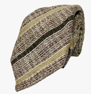 KITON NAPOLI 7-Fold Brown Grey Stripe Print 100% Silk Tie C2 - Picture 1 of 2