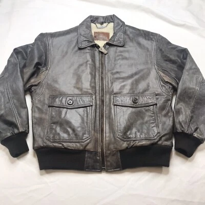 复古 Levi's G1 皮革轰炸机夹克夏尔巴内衬男式 38 黄铜拉链 GUC — 第 1/4 张图片