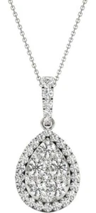 Luxury Womens Diamond Set .81 TCW Oval Pendant on 18k White Gold On Sale Online - Picture 1 of 4