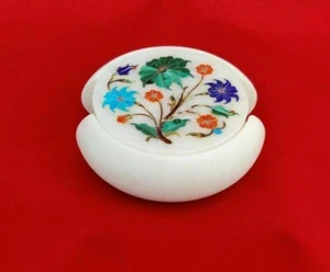 Marble Tea coaster Set Inlay semi precious stones handicraft Work Art - Picture 1 of 3