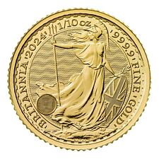 Moneda lingote de oro puro de 24 K 2024 Reino Unido Gran Bretaña £10 1/10 oz .9999
