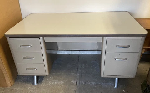 Vintage All Steel Equipment Tanker Desk Mid Century Cover