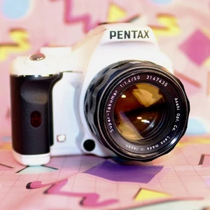 PENTAX K-m 12.4 MP Digital SLR Camera Body White & Two Lens 50mm 1.4 Manual - Picture 1 of 12