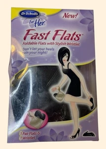 Dr. Scholls FAST FLATS Foldable Black  Flats With Gold Wristlet Bag Size 9-10 - Picture 1 of 3