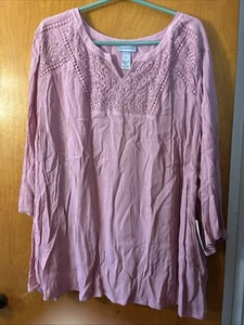 Catherines Damen Top 4X Bauern Boho Rosa Rose Farbe Spitze 3/4 Glockenärmel Neu mit Etikett - Bild 1 von 18