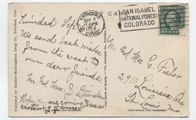 1923 Trinidad CO psotcard San Isabel National Forest slogan cancel [6246.196] - Image 1 of 3