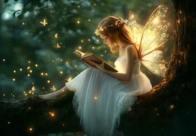 Home Decor Wall Art Fairy Butterfly Forest Landscape Painting Printed on Canvas - Image 1 of 4