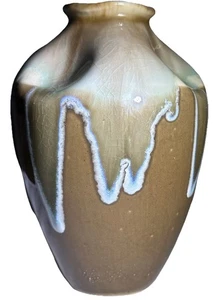 Vintage Vietnam Crackle Drip glasierte Kunstkeramik Vase handgefertigt 6,5" braun weiß - Bild 1 von 11