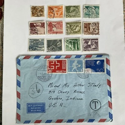 15 Switzerland  stamps~1909-1963~165~allegory of Helvetia+335~alpine postal road - Image 1 of 4