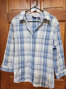 Alfred Dunner Floral Plaid Blue Blouse Size 18 - Picture 1 of 3
