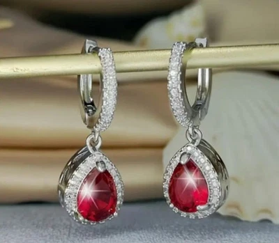 Orecchini pendenti goccia vero rubino e zirconi naturali con GARANZIA e NUOVI - Immagine 1 di 2