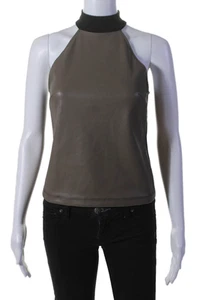 Drew Womens Brown Black Vegan Leather Color Block Pierson Blouse Top Size XS - Picture 1 of 8