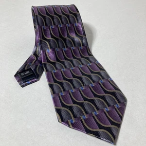 Enrico Rossini Men's Silk Neck Tie Purple Black Blue Geometric design - Picture 1 of 3