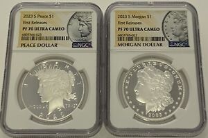 2023 S NGC PF70 UC PROOF SILVER MORGAN & PEACE DOLLAR SET FIRST RELEASE