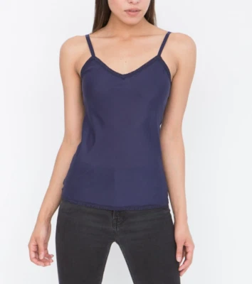 Lace Trim Cotton & Silk Mix Camisole Purple - Cami- Adjustable straps M UK 8-10 - Image 1 of 4