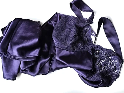 Maxi camisón de satén sedoso correa ancha púrpura etiqueta dorada Victoria Secret de colección talla M Foto 1 de 4