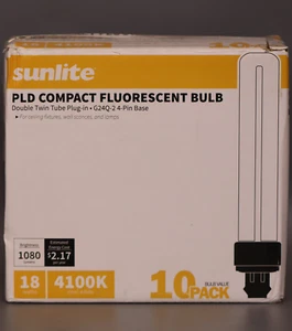 Sunlite 18 Watt PLD 4-Pin Double U-Shaped Twin Tube  G24Q-2 Base  (10 Pack) - Picture 1 of 4