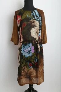 Vietnamese Ao Dai Cach Tan, Olive & Black Floral Design, 33" Bust - 45" Bust - Picture 1 of 2