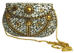 Handmade Mother of pearl chips, Mosaic clutch bag for women sturdy Evening Bag - Picture 1 of 10