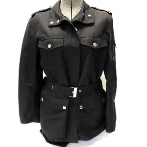 Lauren Ralph Lauren Black Rain Coat Jacket Pockets Med Belted Zip Up - Picture 1 of 7