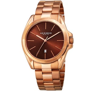 Men's Akribos XXIV AK948RGBR Brown Sunburst Dial Date Quartz Bracelet Watch - Picture 1 of 4