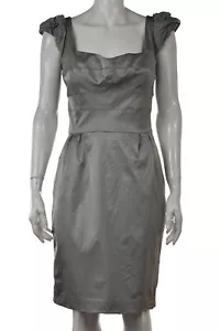 Laila Azhar Womens Dress Size 8 Gray Solid Sheath Knee Length Cap Sleeve Cotton - Picture 1 of 5