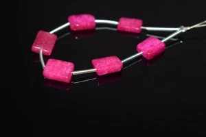 6Pc Beautiful Pink Ruby Smooth Rectangle Shape Gemstone Beads For Jewelry making - Picture 1 of 4