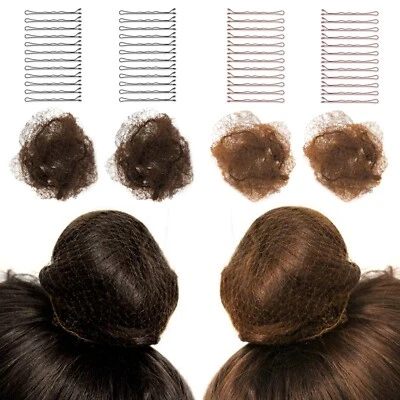 BROWN HAIR NET SET Light/Dark Brunette Black Grip Bobby Pin Bun Wrap Cover Dance - Image 1 of 4