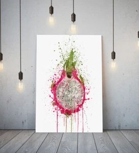 FRUTA DEL DRAGÓN - LIENZO ENMARCADO PROFUNDO PARED SALPICADURAS ARTE IMPRESIÓN DE PAPEL - ROSA VERDE - Imagen 1 de 17