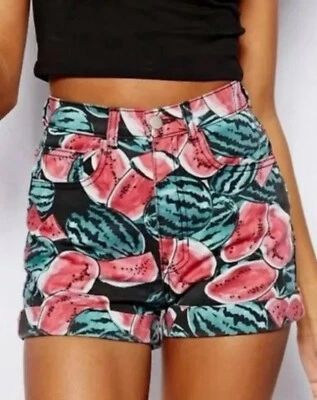 American Apparel High Waisted Denim Shorts Watermelon Print 26/27 - Image 1 of 4