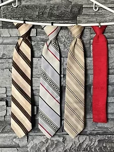 4 VTG BOYS CLIP ON NECKTIES POLYESTER AND KNIT SQUARE BOTTOM - Picture 1 of 3