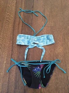 NWOT Bowie X James Girls Birds of Paradise Bandeau Bikini, Black & Blue Size 11- - Picture 1 of 3