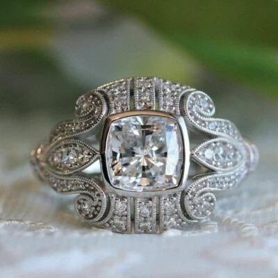 Art Déco 1,60 Kt Kissen Diamant Vintage Verlobungsring Weißgold Finish gr 50-62 - Bild 1 von 4