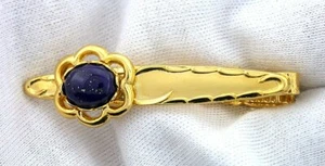 2 INCH 10x8 OVAL LAPIS LAZULI CABOCHON CAB GEMSTONE GOLD COLOR TIE CLIP TIE BAR - Picture 1 of 2