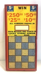 "Vintage 50er Jahre Lucky Strike JR unbenutzt Punch Board Club Glücksspiel Casino Spiel 8"" x 4""" - Bild 1 von 8