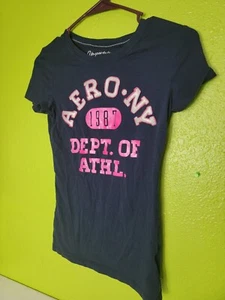 Aero NY Girls Shirt Aeropostale Dept. Of Athletics Blue Pink Shirt Size Small - Picture 1 of 5