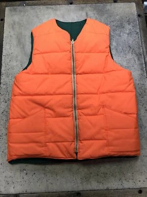 VINTAGE Puffer Vest Men's L/XL Orange / Green - Reversible - Nice! Fast Ship! - Image 1 of 4